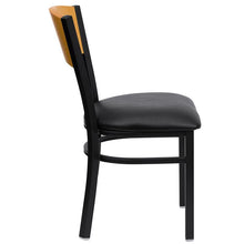 Load image into Gallery viewer, HERCULES Series Black Circle Back Metal Restaurant Chair - Natural Wood Back, Black Vinyl Seat