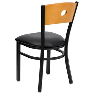 HERCULES Series Black Circle Back Metal Restaurant Chair - Natural Wood Back, Black Vinyl Seat