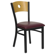 Load image into Gallery viewer, HERCULES Series Black Circle Back Metal Restaurant Chair - Natural Wood Back, Burgundy Vinyl Seat