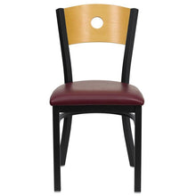 Load image into Gallery viewer, HERCULES Series Black Circle Back Metal Restaurant Chair - Natural Wood Back, Burgundy Vinyl Seat