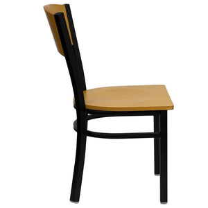 HERCULES Series Black Circle Back Metal Restaurant Chair - Natural Wood Back & Seat