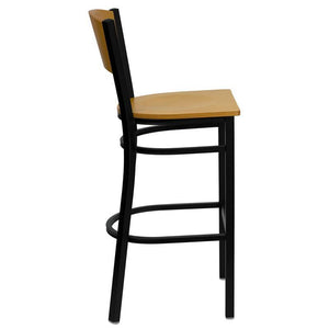 HERCULES Series Black Circle Back Metal Restaurant Barstool - Natural Wood Back & Seat - Sideview