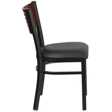 Load image into Gallery viewer, HERCULES Series Black Slat Back Metal Restaurant Chair - Mahogany Wood Back, Black Vinyl Seat