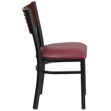 Load image into Gallery viewer, HERCULES Series Black Slat Back Metal Restaurant Chair - Mahogany Wood Back, Burgundy Vinyl Seat