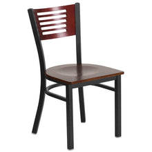 Load image into Gallery viewer, HERCULES Series Black Slat Back Metal Restaurant Chair - Mahogany Wood Back &amp; Seat