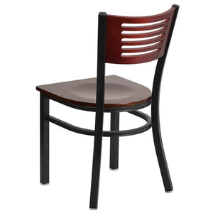 HERCULES Series Black Slat Back Metal Restaurant Chair - Mahogany Wood Back & Seat - Back