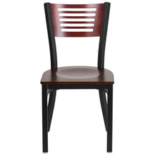 Load image into Gallery viewer, HERCULES Series Black Slat Back Metal Restaurant Chair - Mahogany Wood Back &amp; Seat - Front