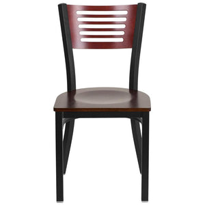 HERCULES Series Black Slat Back Metal Restaurant Chair - Mahogany Wood Back & Seat - Front