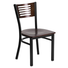 Load image into Gallery viewer, HERCULES Series Black Slat Back Metal Restaurant Chair - Walnut Wood Back &amp; Seat