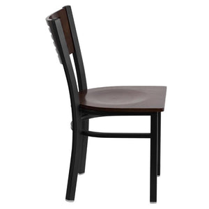 HERCULES Series Black Slat Back Metal Restaurant Chair - Walnut Wood Back & Seat