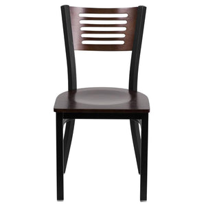 HERCULES Series Black Slat Back Metal Restaurant Chair - Walnut Wood Back & Seat