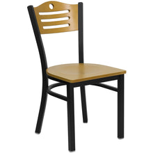 Load image into Gallery viewer, HERCULES Series Black Slat Back Metal Restaurant Chair - Natural Wood Back &amp; Seat
