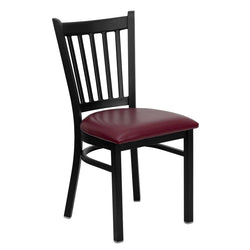 HERCULES Series Black Vertical Back Metal Restaurant Chair - Burgundy Vinyl Seat