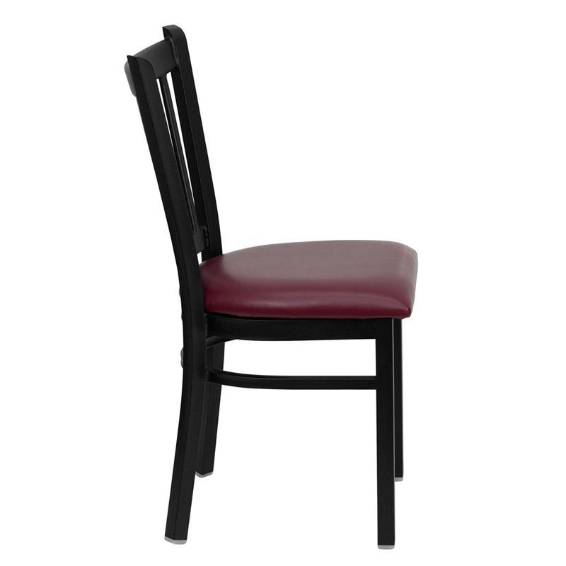 HERCULES Series Black Vertical Back Metal Restaurant Chair - Burgundy Vinyl Seat - Side