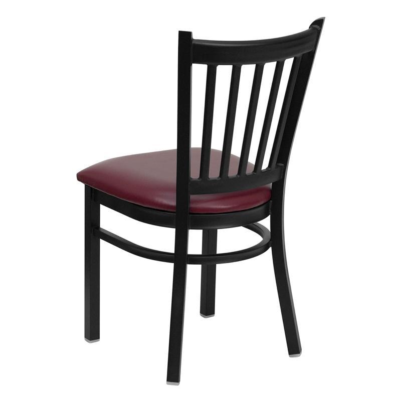 HERCULES Series Black Vertical Back Metal Restaurant Chair - Burgundy Vinyl Seat - Back