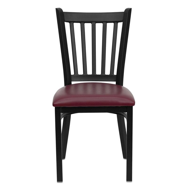HERCULES Series Black Vertical Back Metal Restaurant Chair - Burgundy Vinyl Seat - Front