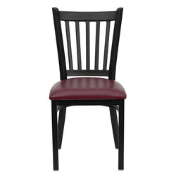 HERCULES Series Black Vertical Back Metal Restaurant Chair - Burgundy Vinyl Seat - Front