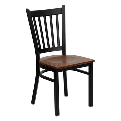 HERCULES Series Black Vertical Back Metal Restaurant Chair - Cherry Wood Seat
