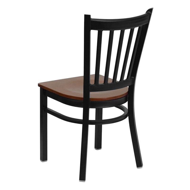 HERCULES Series Black Vertical Back Metal Restaurant Chair - Cherry Wood Seat - Back