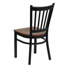 Load image into Gallery viewer, HERCULES Series Black Vertical Back Metal Restaurant Chair - Cherry Wood Seat