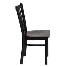 Load image into Gallery viewer, HERCULES Series Black Vertical Back Metal Restaurant Chair - Mahogany Wood Seat - Side