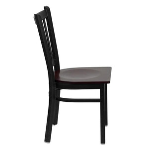 HERCULES Series Black Vertical Back Metal Restaurant Chair - Mahogany Wood Seat - Side