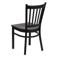 Load image into Gallery viewer, HERCULES Series Black Vertical Back Metal Restaurant Chair - Mahogany Wood Seat - Back