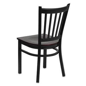 HERCULES Series Black Vertical Back Metal Restaurant Chair - Mahogany Wood Seat - Back