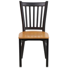 Load image into Gallery viewer, HERCULES Series Black Vertical Back Metal Restaurant Chair - Natural Wood Seat