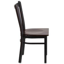 Load image into Gallery viewer, HERCULES Series Black Vertical Back Metal Restaurant Chair - Walnut Wood Seat - Side