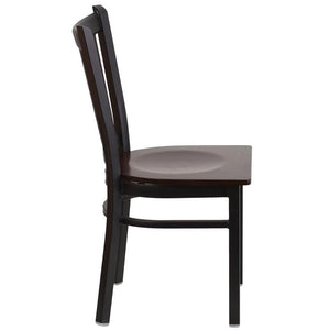 HERCULES Series Black Vertical Back Metal Restaurant Chair - Walnut Wood Seat - Side