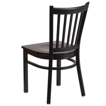 Load image into Gallery viewer, HERCULES Series Black Vertical Back Metal Restaurant Chair - Walnut Wood Seat - Back