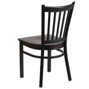 HERCULES Series Black Vertical Back Metal Restaurant Chair - Walnut Wood Seat - Back
