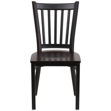 Load image into Gallery viewer, HERCULES Series Black Vertical Back Metal Restaurant Chair - Walnut Wood Seat - Front