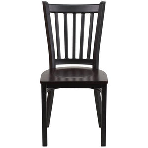 HERCULES Series Black Vertical Back Metal Restaurant Chair - Walnut Wood Seat - Front
