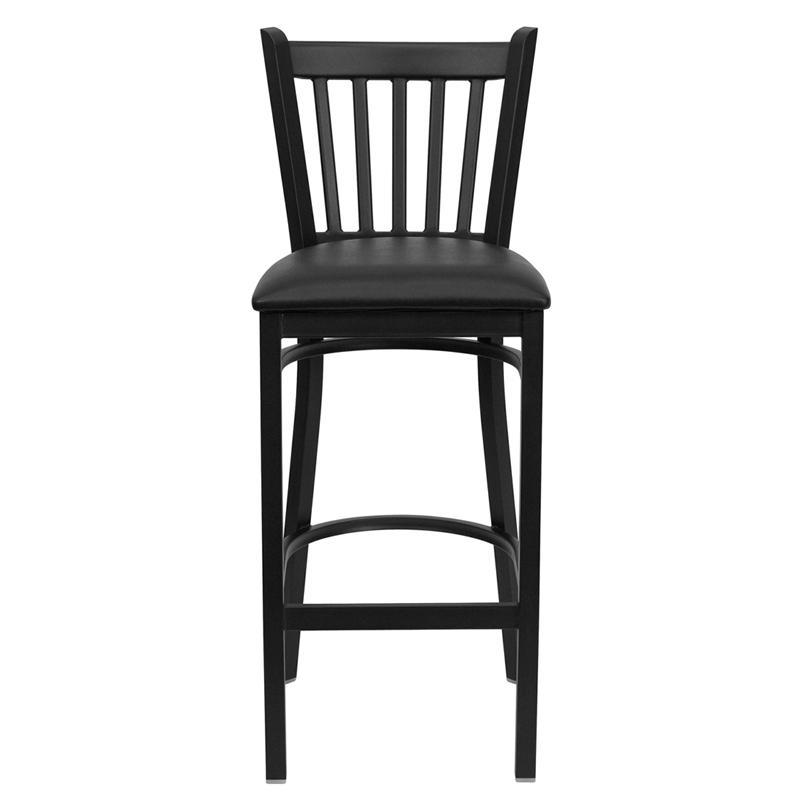 HERCULES Series Black Vertical Back Metal Restaurant Barstool - Black Vinyl Seat - Front