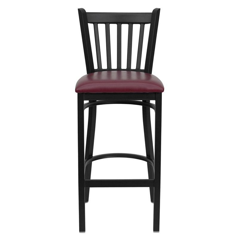 HERCULES Series Black Vertical Back Metal Restaurant Barstool - Burgundy Vinyl Seat - Front