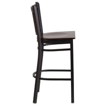 Load image into Gallery viewer, HERCULES Series Black Vertical Back Metal Restaurant Barstool - Walnut Wood Seat - Side