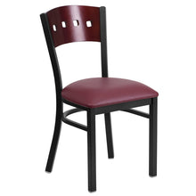 Load image into Gallery viewer, HERCULES Series Black 4 Square Back Metal Restaurant Chair - Mahogany Wood Back, Burgundy Vinyl Seat