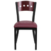 HERCULES Series Black 4 Square Back Metal Restaurant Chair - Mahogany Wood Back, Burgundy Vinyl Seat - Front