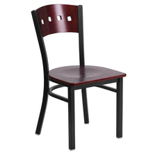 Load image into Gallery viewer, HERCULES Series Black 4 Square Back Metal Restaurant Chair - Mahogany Wood Back &amp; Seat