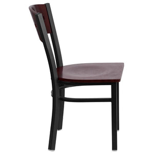 HERCULES Series Black 4 Square Back Metal Restaurant Chair - Mahogany Wood Back & Seat