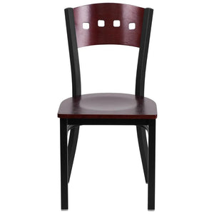 HERCULES Series Black 4 Square Back Metal Restaurant Chair - Mahogany Wood Back & Seat