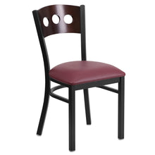 Load image into Gallery viewer, HERCULES Series Black 3 Circle Back Metal Restaurant Chair - Walnut Wood Back, Burgundy Vinyl Seat