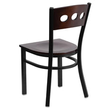Load image into Gallery viewer, HERCULES Series Black 3 Circle Back Metal Restaurant Chair - Walnut Wood Back &amp; Seat