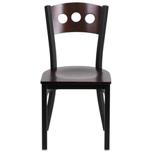 Load image into Gallery viewer, HERCULES Series Black 3 Circle Back Metal Restaurant Chair - Walnut Wood Back &amp; Seat