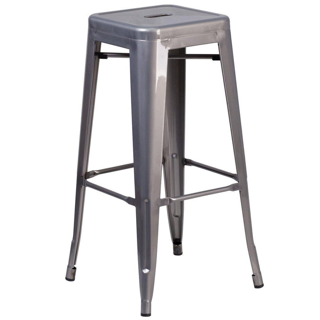 30'' High Backless Clear Coated Metal Indoor Barstool with Square Seat