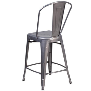 24'' High Clear Coated Indoor Counter Height Stool with Back
