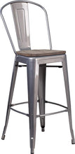 Load image into Gallery viewer, 30&quot; High Clear Coated Barstool with Back and Wood Seat