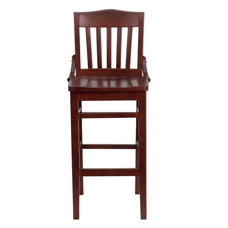 HERCULES Series School House Back Mahogany Wood Restaurant Barstool - Front